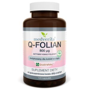 Q-Folian 800 µg Quatrefolic® aktywny kwas foliowy dla kobiet w ciąży - 120 kapsułek